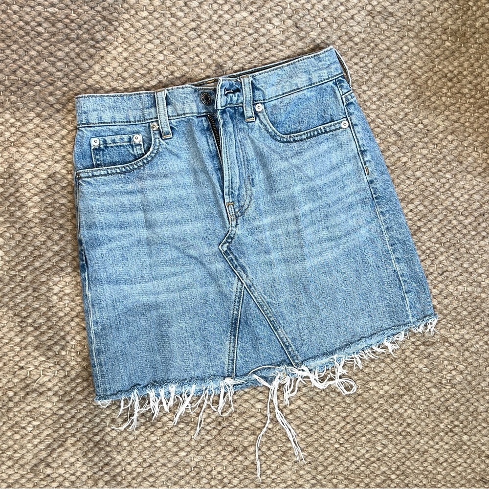 Everlane Light Blue Frayed Mini Skirt